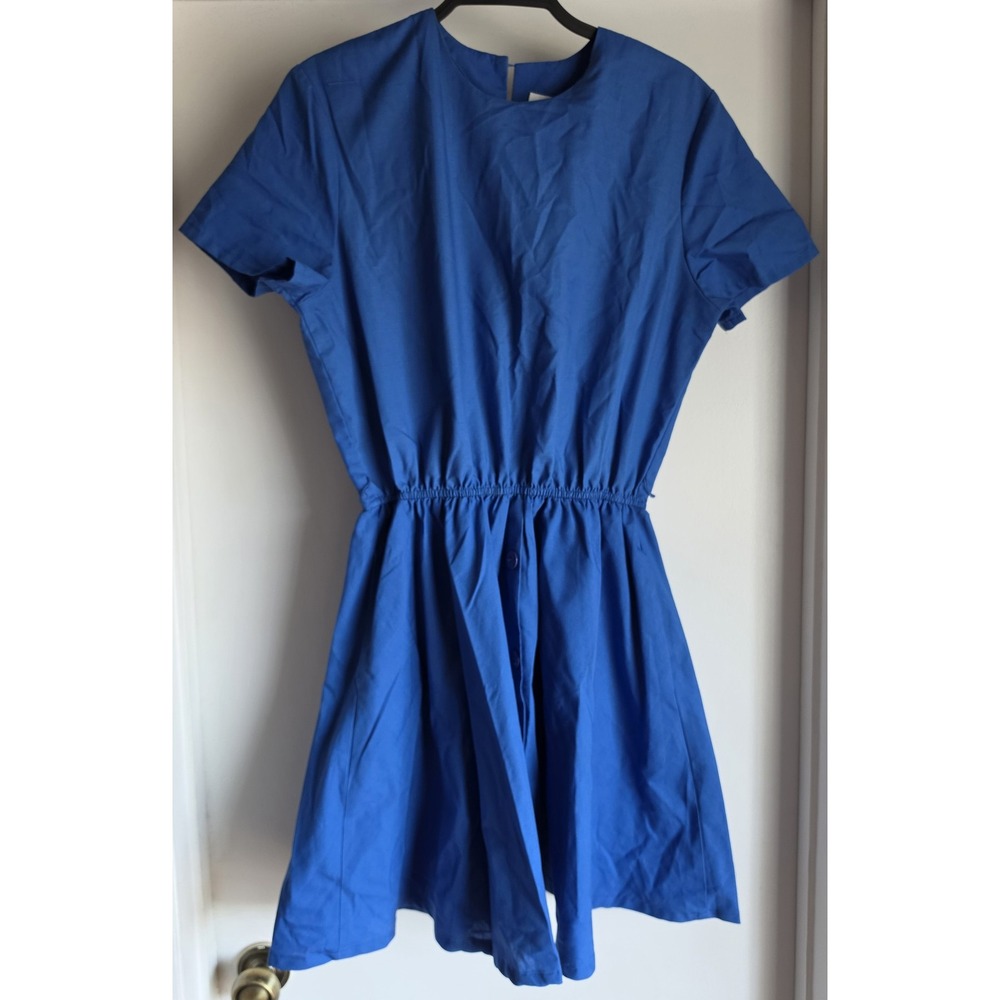The American Shirt Dress Size 12 Blue Solid Short Sleeve Round Neck Vintage